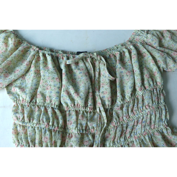 Forever 21 Women’s M Floral Peasant Top Cinched Cap Sleeve Milkmaid Cropped - Picture 5 of 7